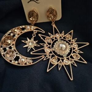 Sun and Moon large dangling earrings